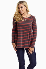 Coral Charcoal Striped Top