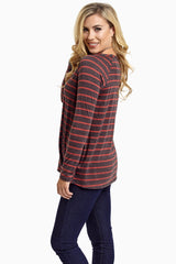 Coral Charcoal Striped Top