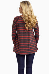 Coral Charcoal Striped Top