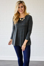 Forest Green Charcoal Striped Top