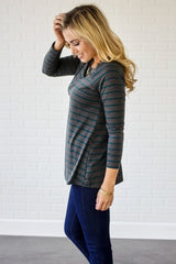 Forest Green Charcoal Striped Top