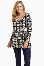 Black Cream Cross Hatch Printed Top