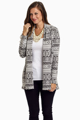 Grey White Tribal Knit Cardigan