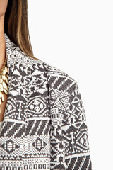 Grey White Tribal Knit Cardigan