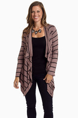 Mocha Striped Suede Elbow Patch Cardigan