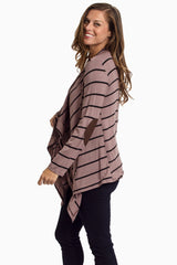 Mocha Striped Suede Elbow Patch Cardigan