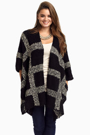 Black Plaid Oversized Knit Cardigan