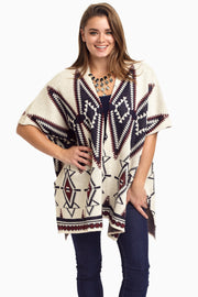 Beige Tribal Oversized Knit Cardigan