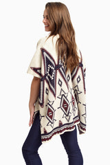 Beige Tribal Oversized Knit Cardigan