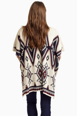 Beige Tribal Oversized Knit Cardigan