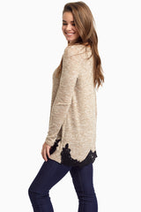 Beige Knit Crochet Trim Top