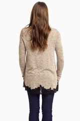 Beige Knit Crochet Trim Top