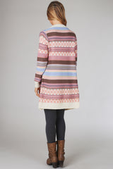 Pink Multi-Colored Tribal Striped Long Knit Cardigan