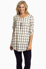 Ivory Plaid Linen 3/4 Sleeve Tunic