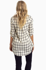 Ivory Plaid Linen 3/4 Sleeve Tunic