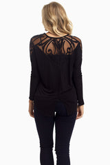 Black Embroidered Mesh Back Top