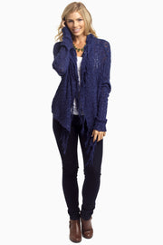 Navy Knit Fringe Trim Cardigan