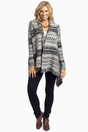 Black Grey Tribal Knit Cardigan