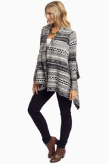 Black Grey Tribal Knit Cardigan