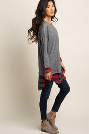 Charcoal Plaid Shirttail Top