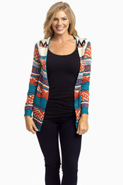 Rust Teal Aztec Knit Cardigan