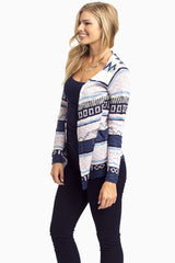 Navy Lavendar Aztec Knit Cardigan