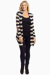 Black Striped Suede Elbow Cardigan