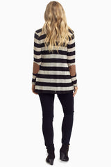 Black Striped Suede Elbow Cardigan