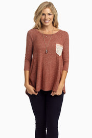 Rust Soft Knit Crochet Pocket Top