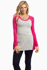 Pink Grey Colorblock Top