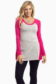 Pink Grey Colorblock Top