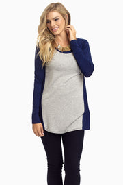 Navy Blue Grey Colorblock Top