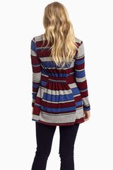 Blue Burgundy Striped Knit Cardigan