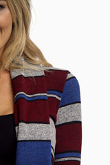 Blue Burgundy Striped Knit Cardigan