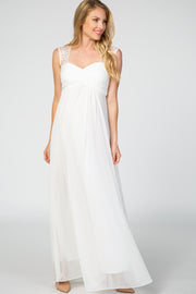 Ivory Lace Accent Chiffon Maternity Evening Gown