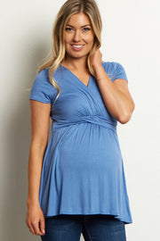 PinkBlush Blue Draped Front Maternity/Nursing Top