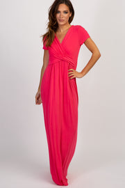 PinkBlush Coral Draped Nursing Wrap Maxi Dress