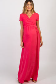 PinkBlush Coral Draped Maternity/Nursing Maxi Dress