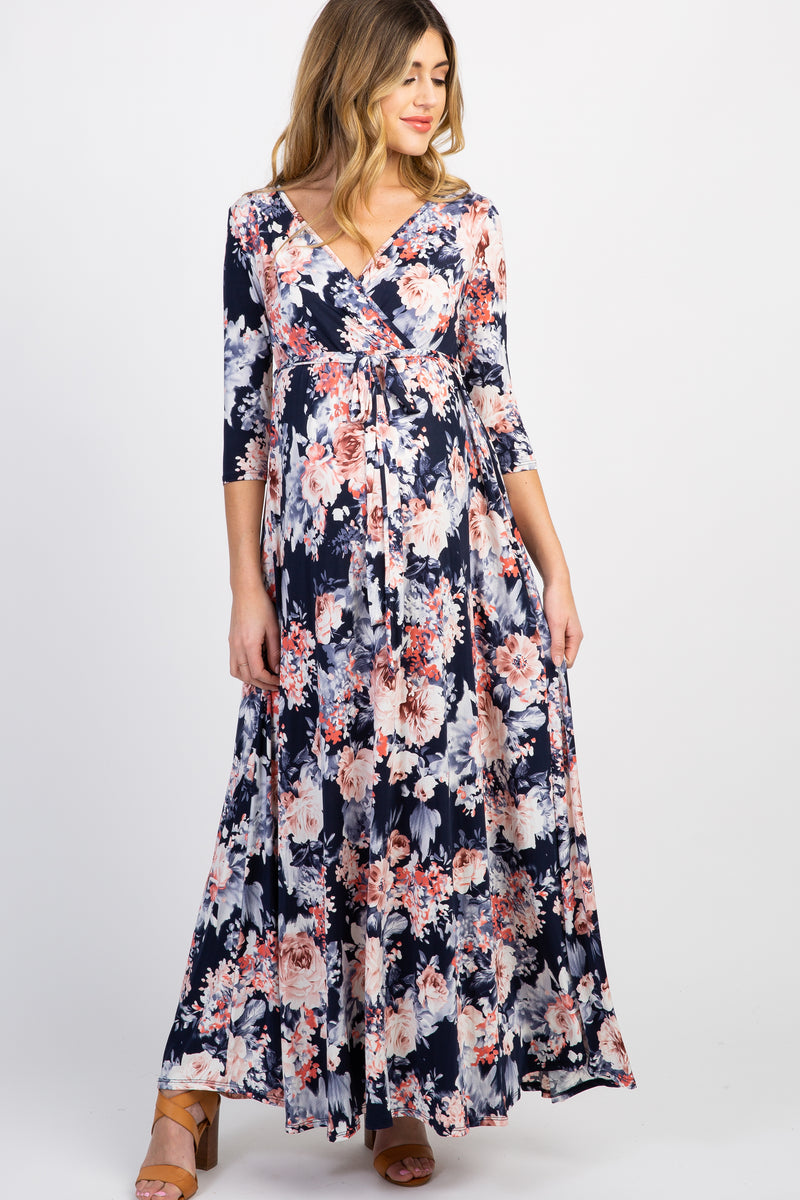 PinkBlush Navy Floral Maternity/Nursing Wrap Dress