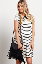 Black Striped Short Sleeve Maternity Dress