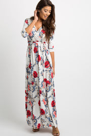 White Garden Floral Wrap Maxi Dress