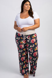 Navy Floral Drawstring Plus Pajama Pants