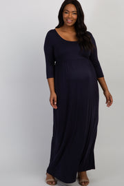 PinkBlush Navy 3/4 Sleeve Plus Maternity Maxi Dress