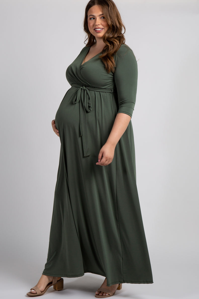 PinkBlush Olive Sash Tie Wrap Plus Maternity Maxi Dress