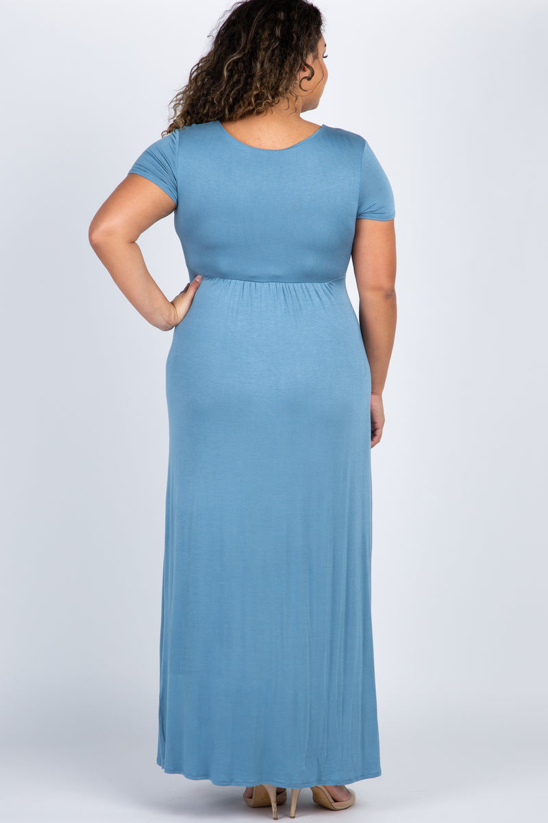 Blue Draped Plus Maternity/Nursing Maxi Dress– PinkBlush