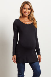 Black Solid Long Sleeve Maternity Top