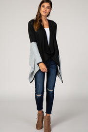 PinkBlush Grey Colorblock Open Faced Draped Long Sleeve Cardigan