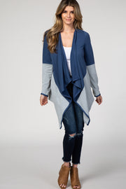 PinkBlush Blue Colorblock Open Faced Draped Long Sleeve Cardigan