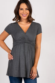 PinkBlush Charcoal Draped Front Maternity/Nursing Top