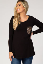 PinkBlush Black Sequin Pocket Maternity Top